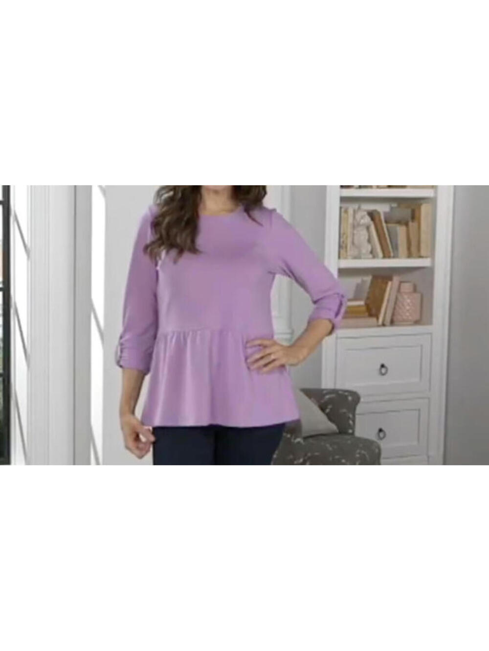 NEW Denim & Co. French Terry 3/4 Sleeve Peplum Top 1X Medium VIOLET A392193